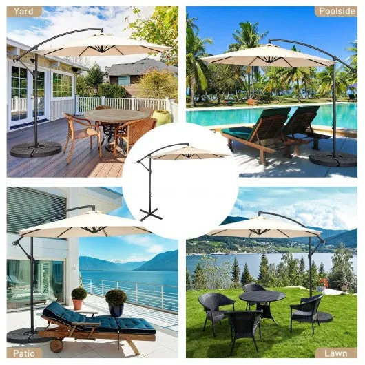 10FT Offset Umbrella with 8 Ribs Cantilever and Cross Base Tilt Adjustment-Beige