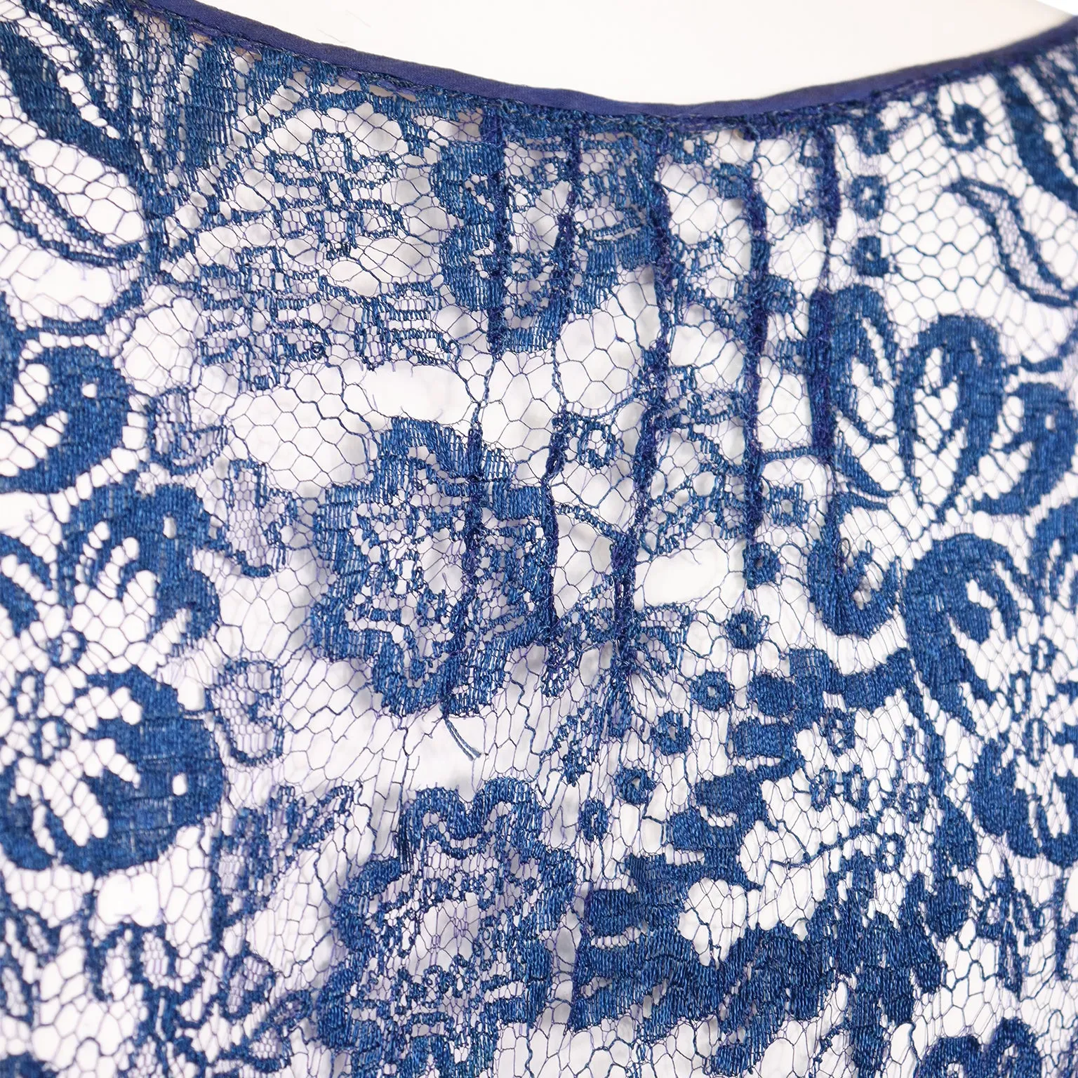 1930s Vintage Blue Floral Lace Dress