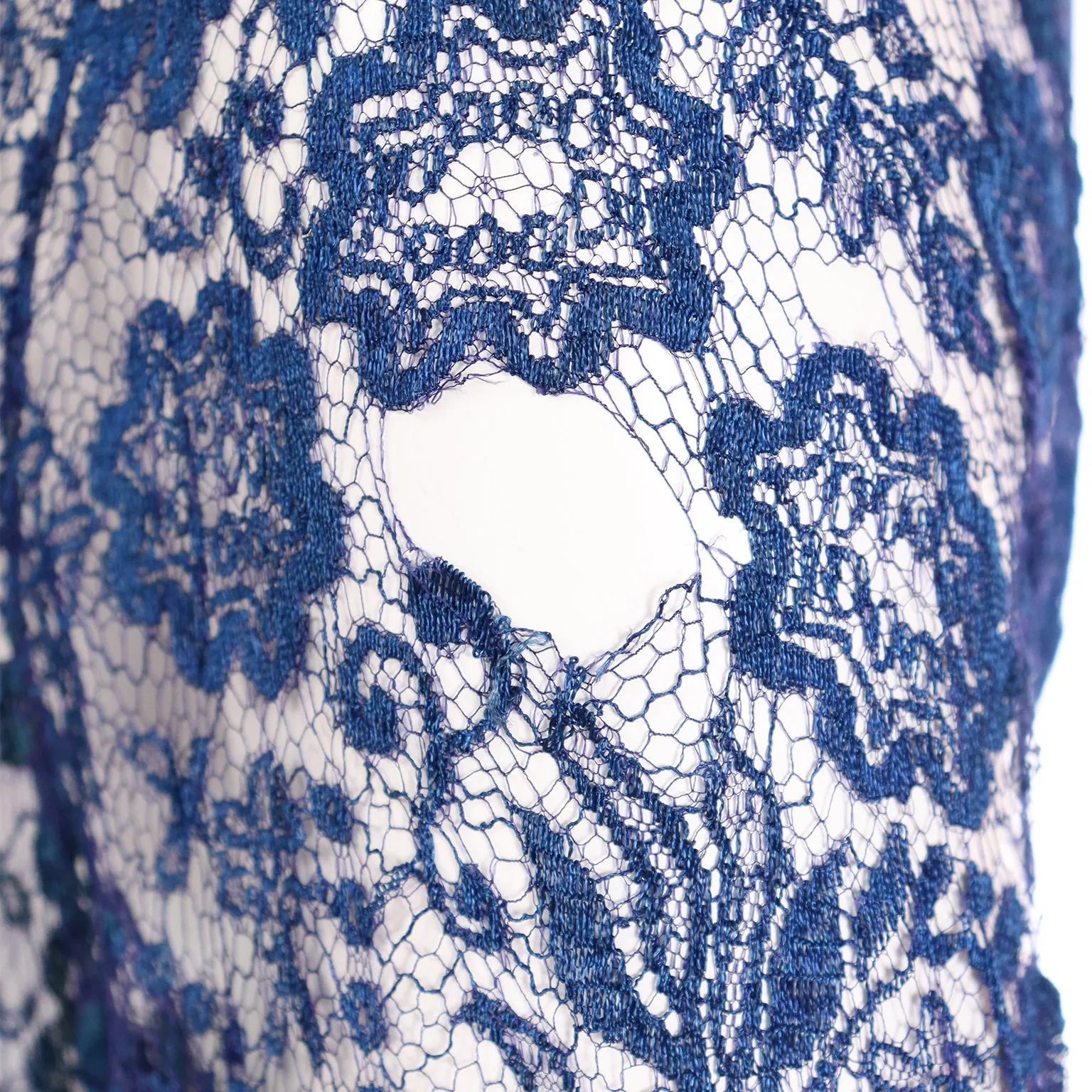 1930s Vintage Blue Floral Lace Dress