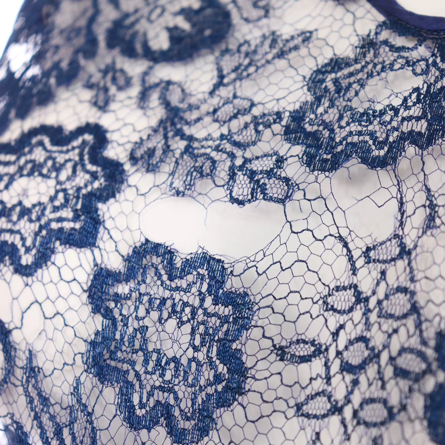 1930s Vintage Blue Floral Lace Dress