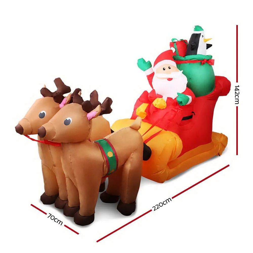 2.2M Christmas Inflatable Santa Sleigh Ride Reindeer Deer Decor