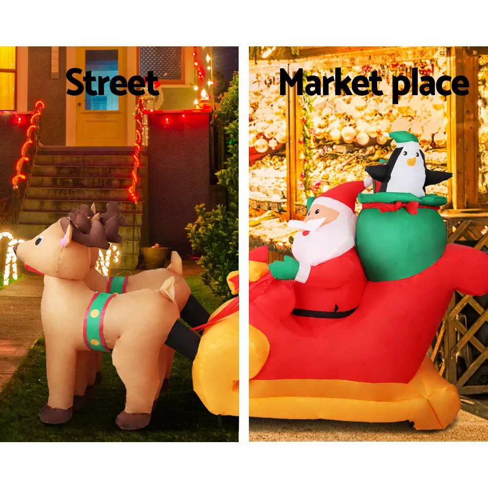 2.2M Christmas Inflatable Santa Sleigh Ride Reindeer Deer Decor