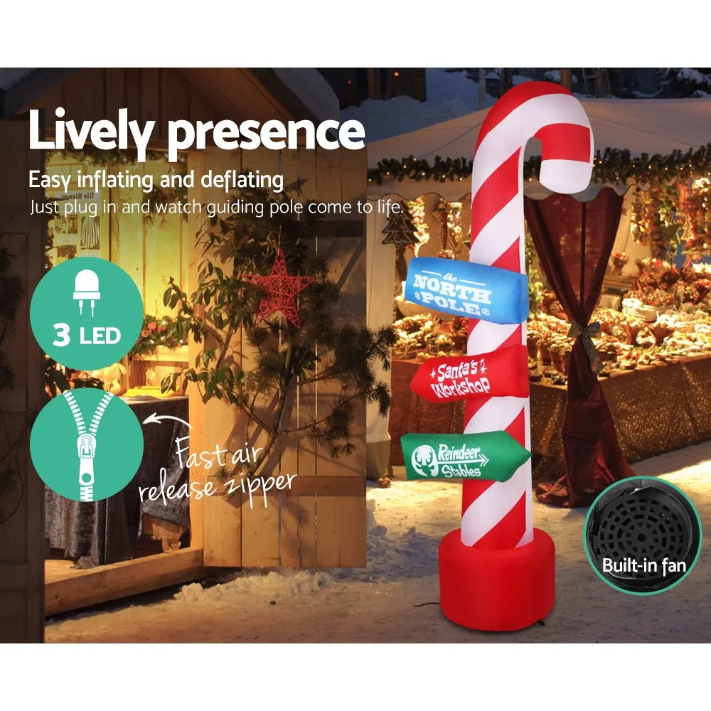 2.4M Christmas Inflatable Santa Guide Candy Pole Xmas Decor LED