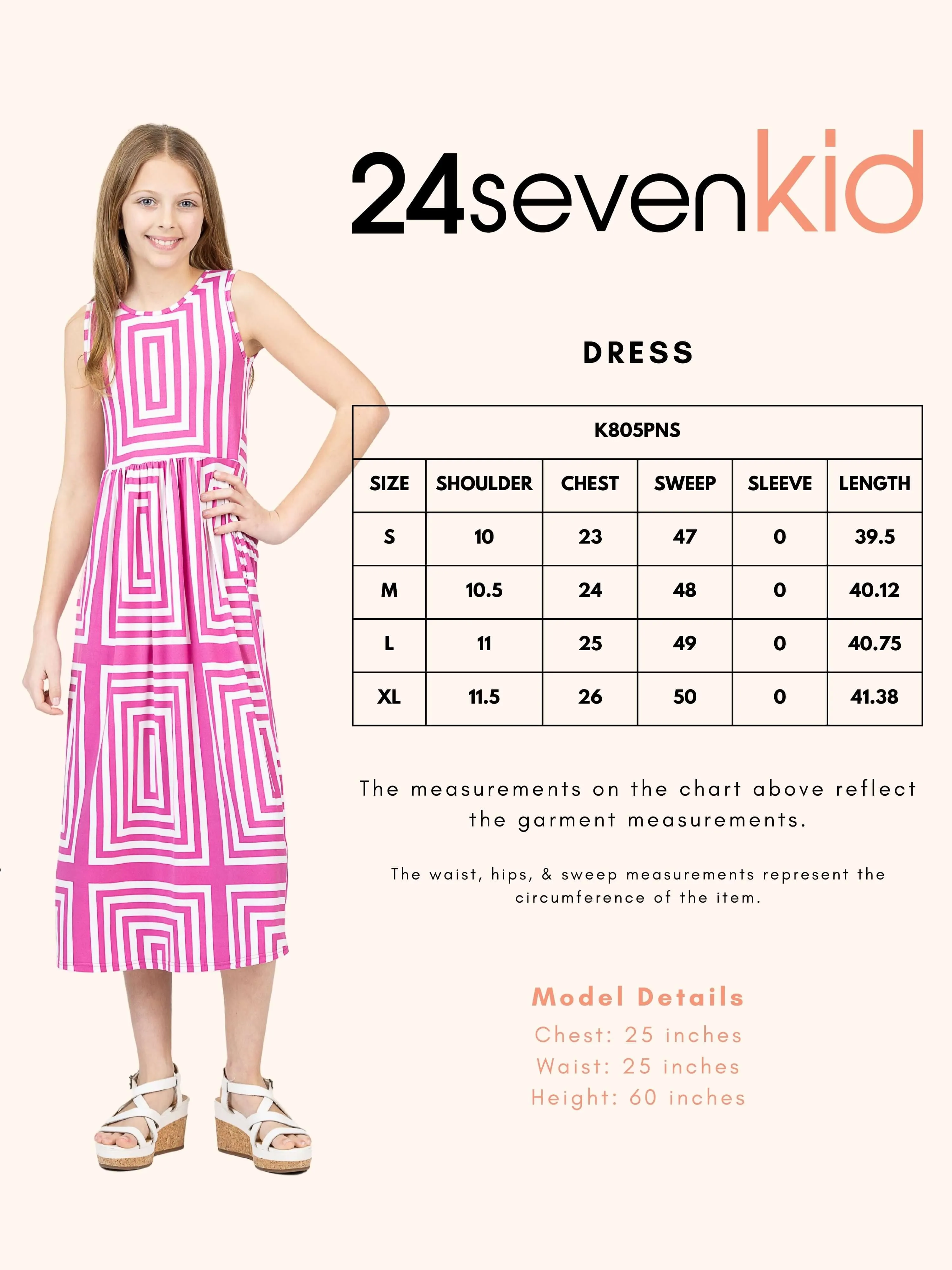 24sevenkid Girls Pink Geometric Print Sleeveless Pocket Maxi Dress