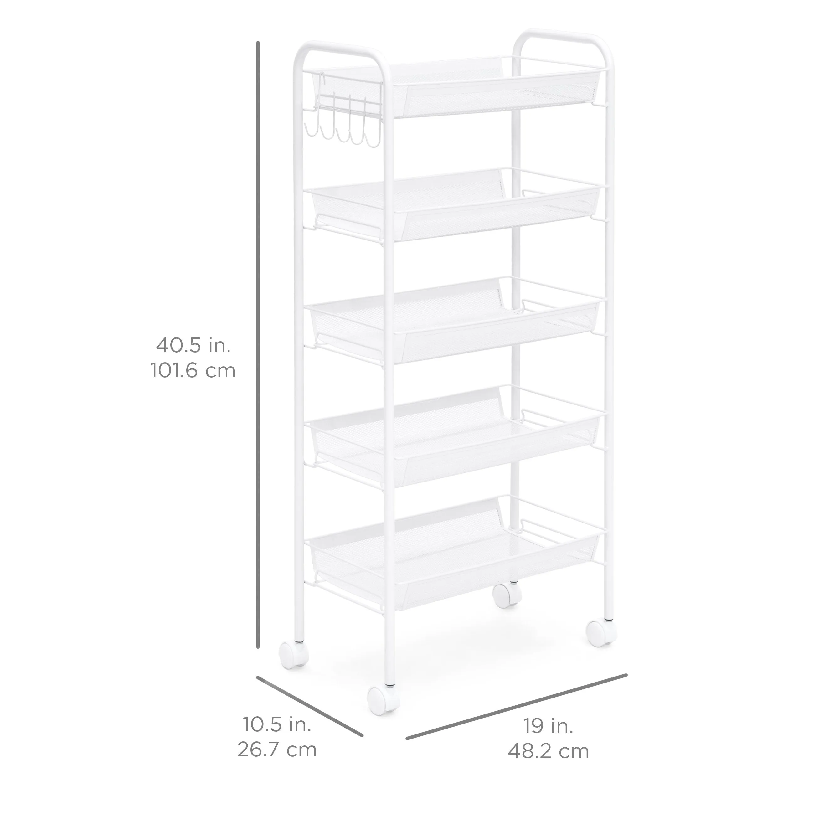 5-Tier Metal Rolling Kitchen Utility Storage Cart w/ Locking Casters