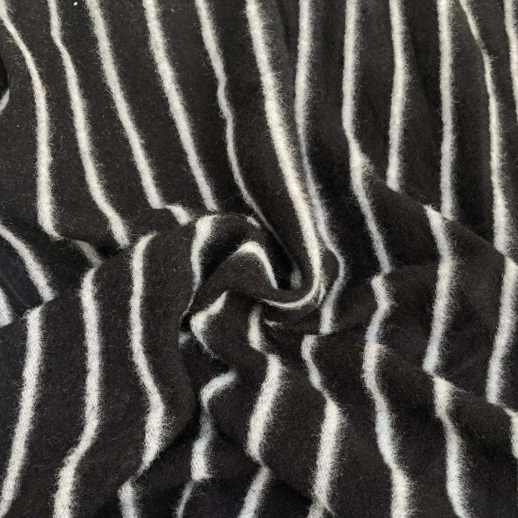 58" Modal Blend Warm Sweater Fleece Striped Black & Gray Knit Fabric By the Yard