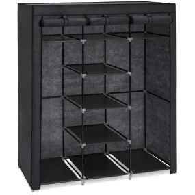 9-Shelf Portable Fabric Closet w/ Cover and Adjustable Rods - Black