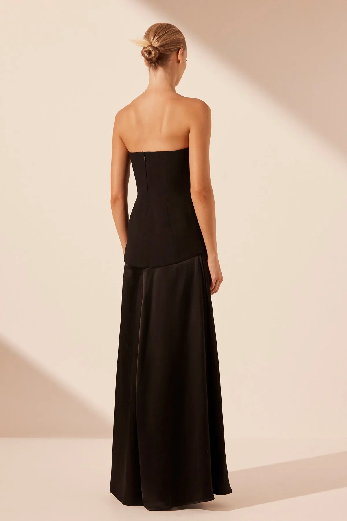 ADRI STRAPLESS PANELLED MAXI DRESS - BLACK