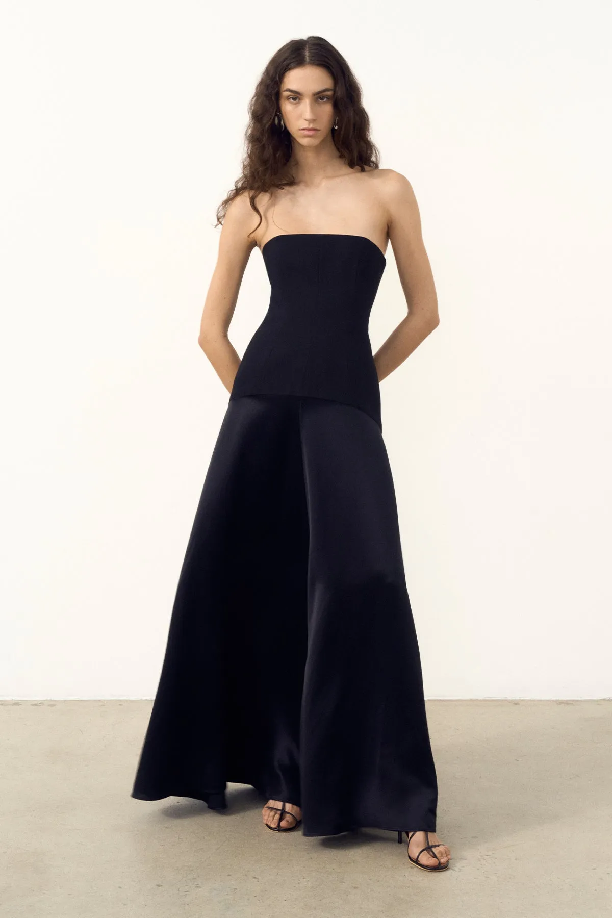 ADRI STRAPLESS PANELLED MAXI DRESS - BLACK