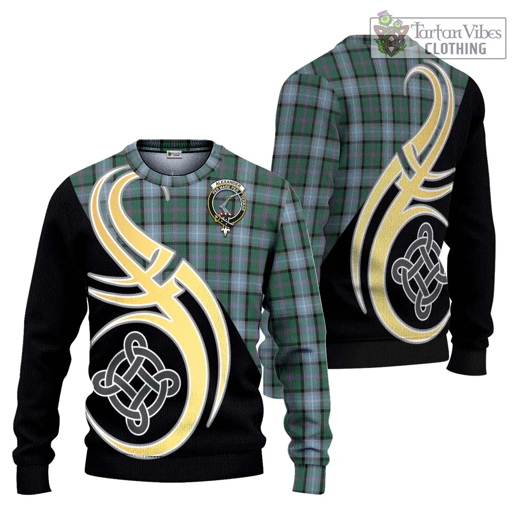 Alexander of Menstry Hunting Tartan Ugly Sweater with Family Crest and Celtic Symbol Style