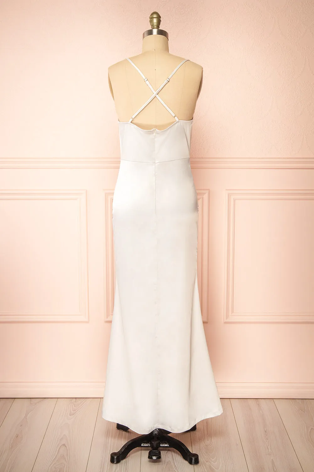 Alexia Ivory | Long Satin Mermaid Dress w/ Cowl Neck