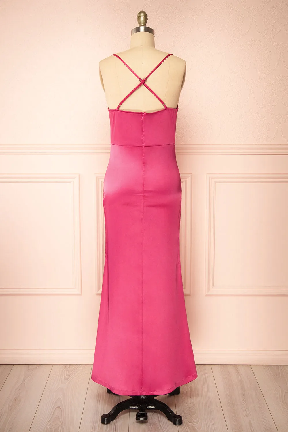 Alexia Pink | Long Satin Mermaid Dress w/ Cowl Neck