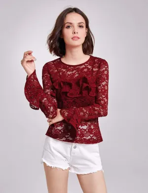 Alisa Pan Sheer Lace Long Sleeve Top