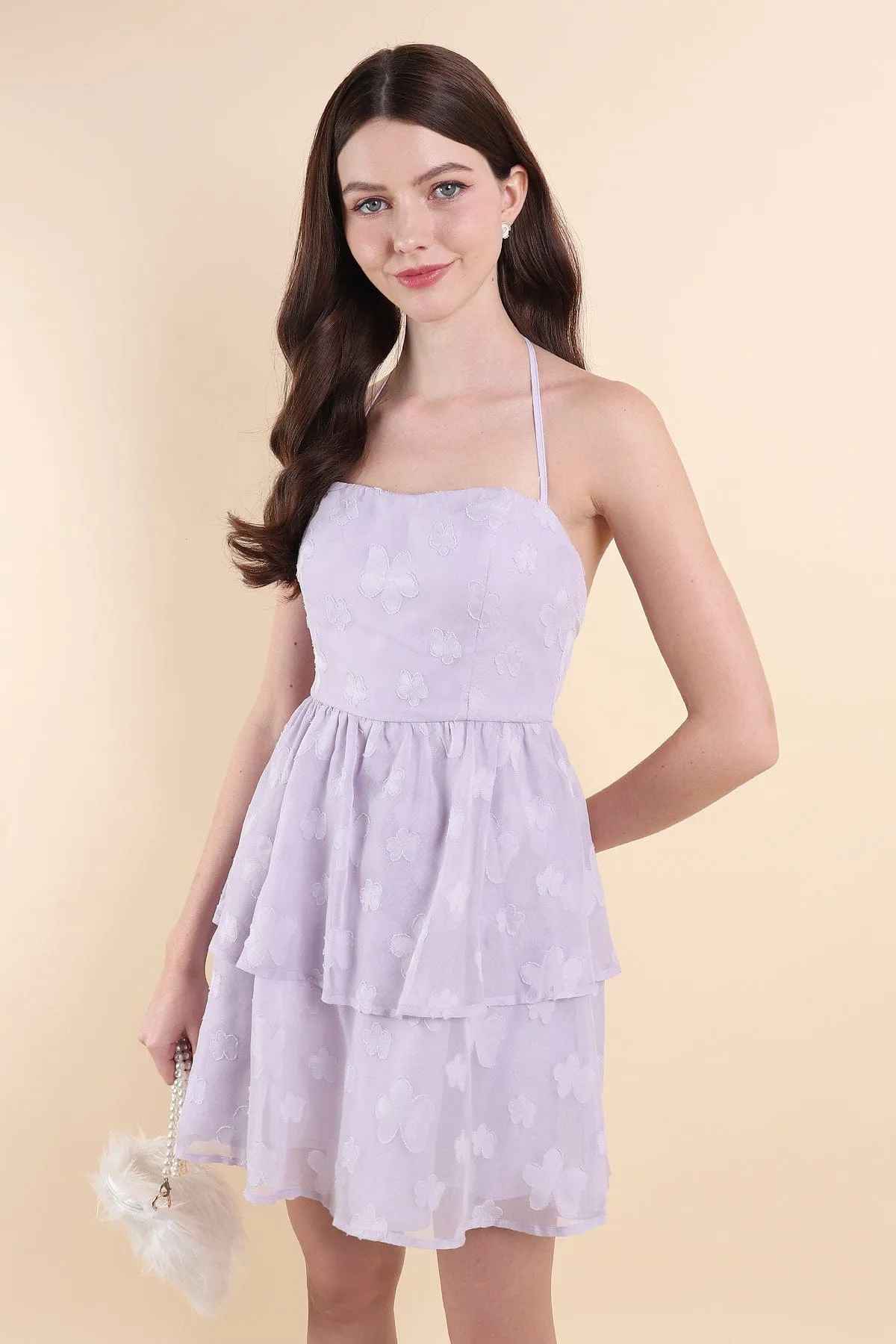 AMARIS PADDED HALTER DRESS IN LILAC