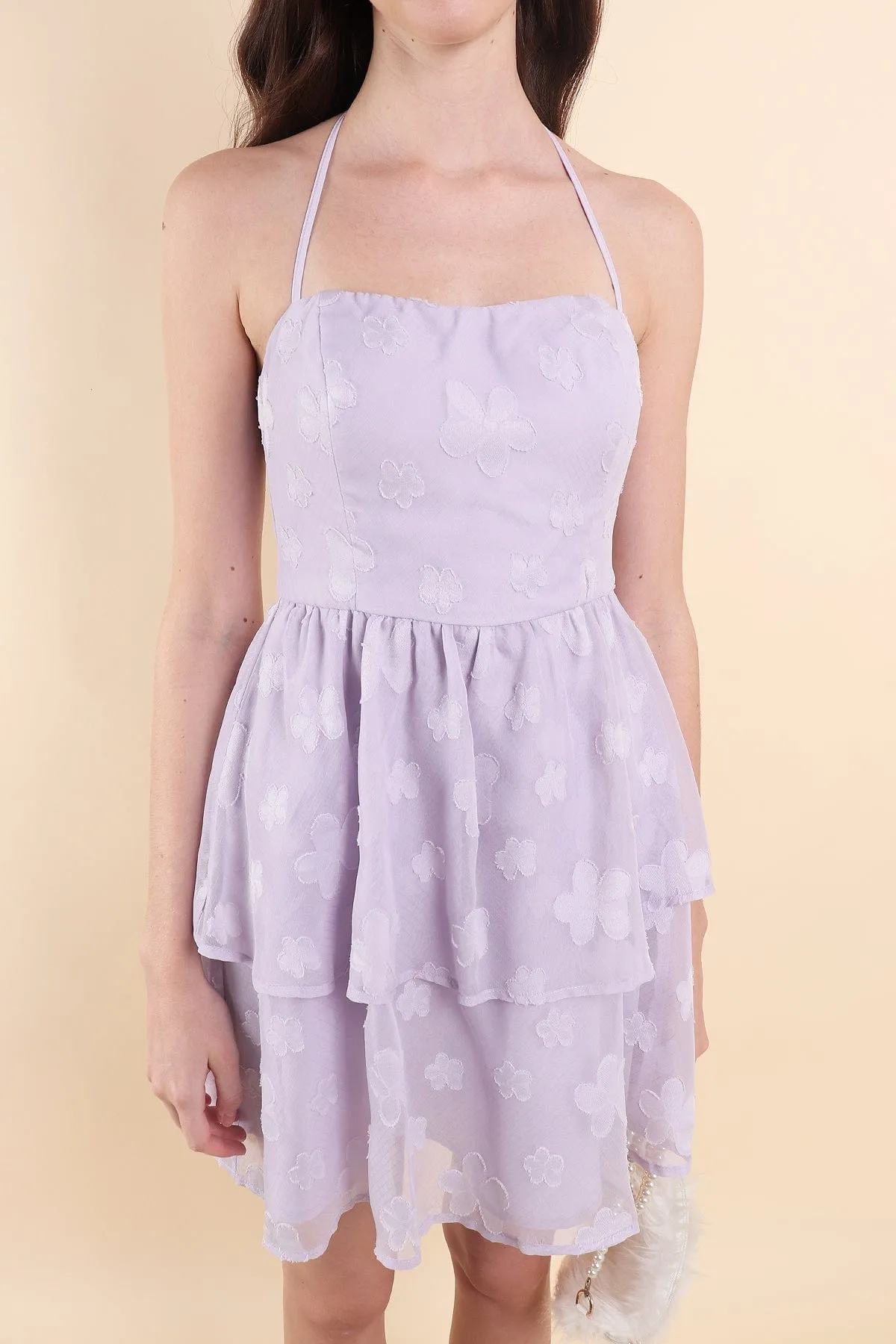 AMARIS PADDED HALTER DRESS IN LILAC