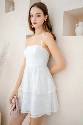 AMARIS PADDED HALTER DRESS IN WHITE