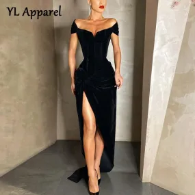 Amozae-Graduation Gift Big Sale  2024 Spring Summer Short Sleeve High Split Formal Evening Dress Women Solid Black Red Bodycon Long Maxi Party Cocktail Dresses