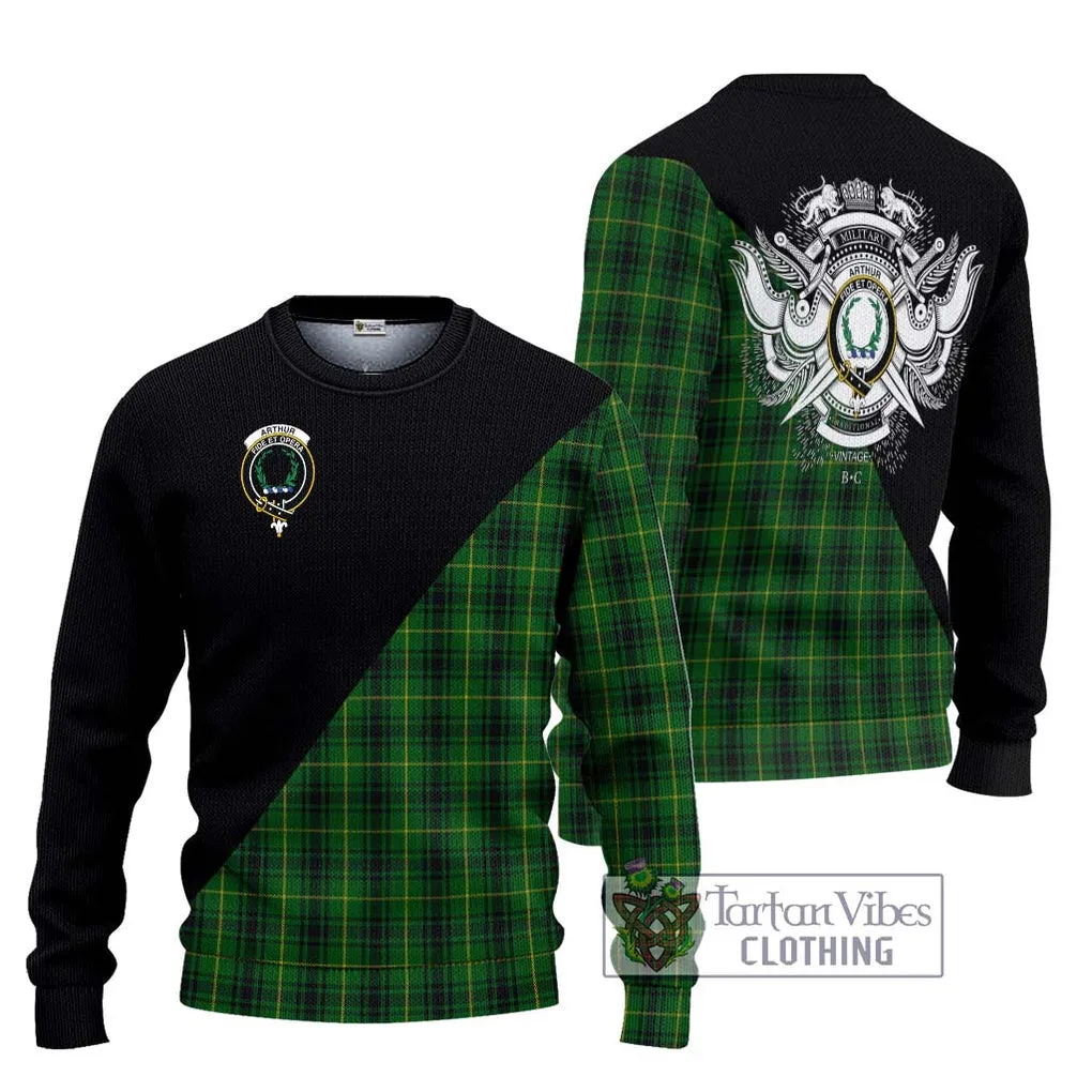 Arthur Tartan Ugly Sweater with Family Crest and Military Logo Style