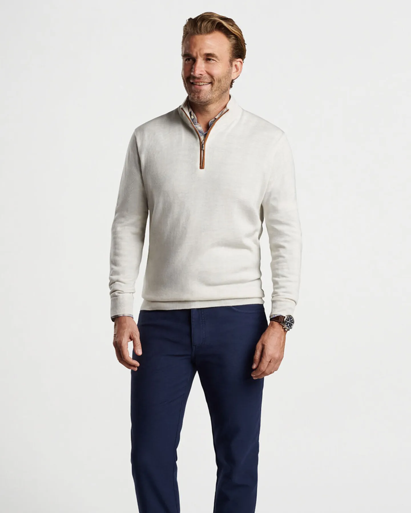 AUTUMN CREST SUEDE TRIM 1/4 ZIP SWEATER - IVORY