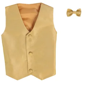 Baby Boys Gold Poly Silk Vest Bowtie Special Occasion Set 3-24M