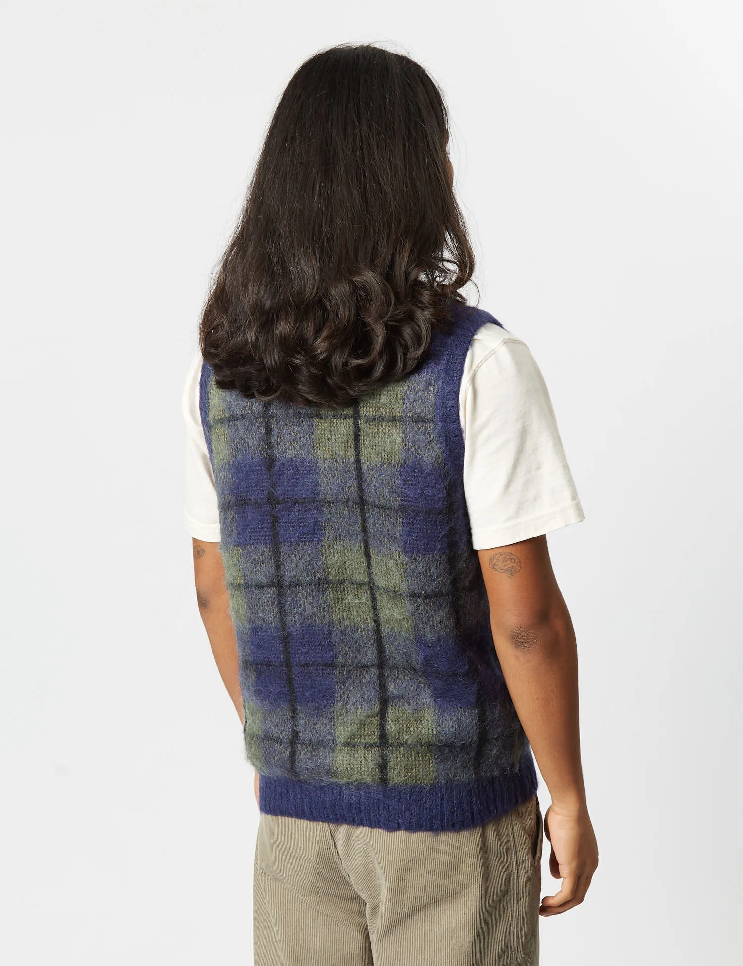 Beams Plus Check Vest (Mohair) - Navy Blue