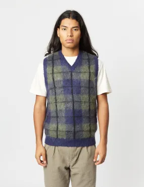 Beams Plus Check Vest (Mohair) - Navy Blue