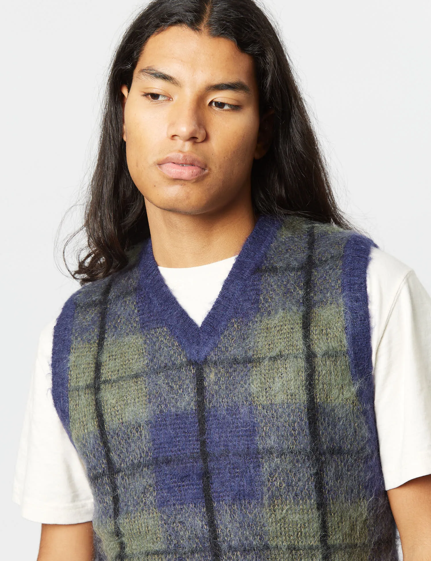 Beams Plus Check Vest (Mohair) - Navy Blue