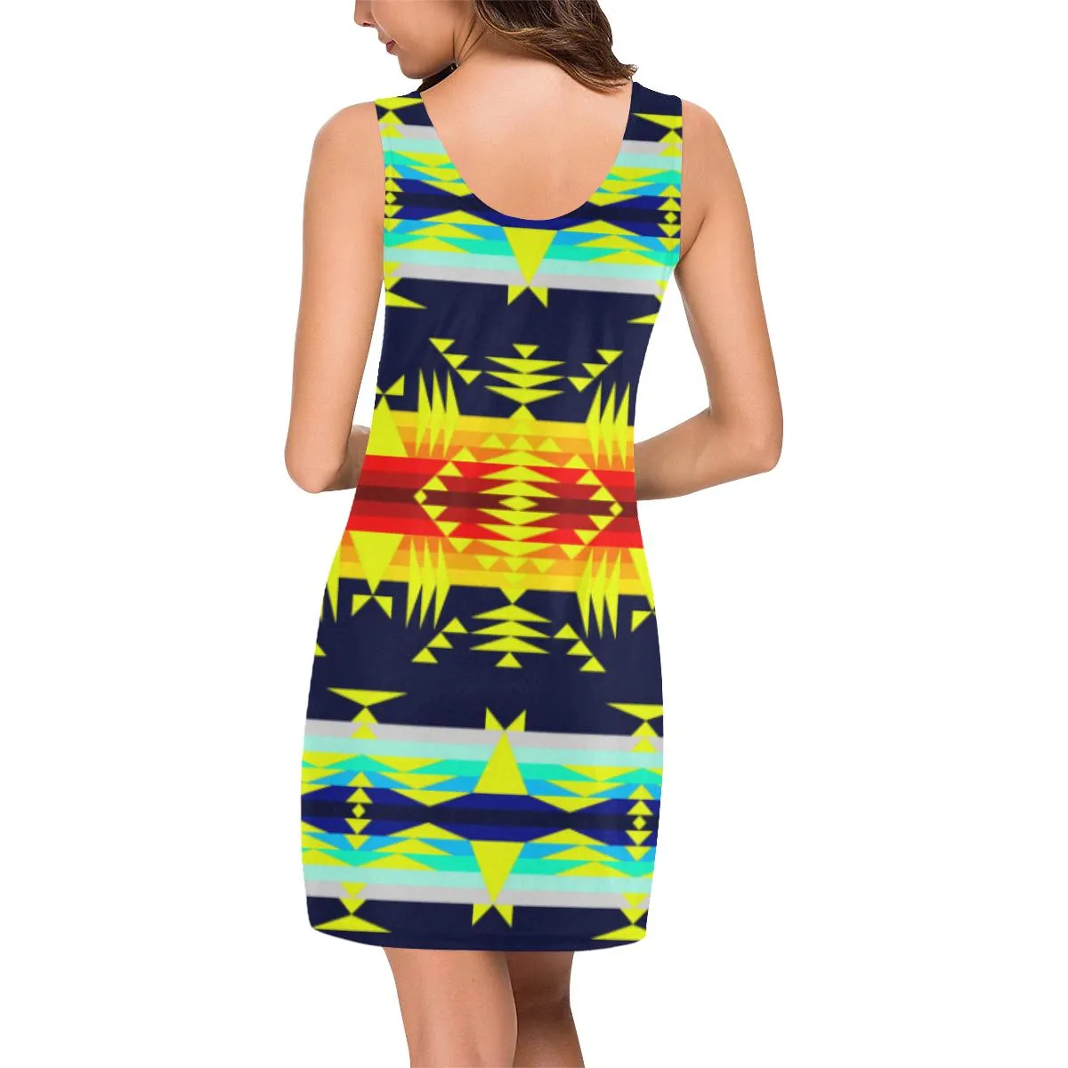 Between the Mountains Navy Yellow IkstsÃ­miwa Vest Dress