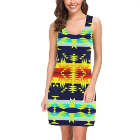 Between the Mountains Navy Yellow IkstsÃ­miwa Vest Dress