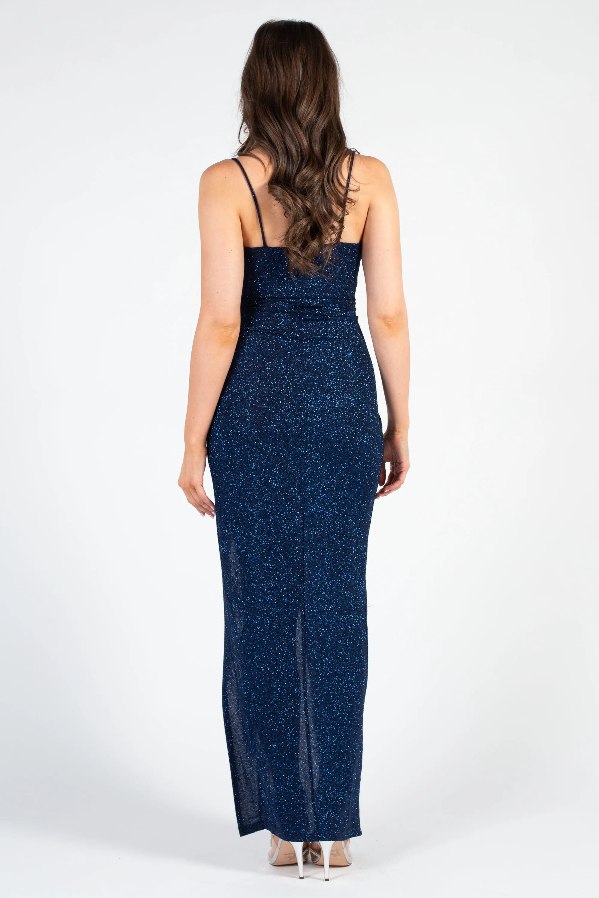 Bianca Side Ruched Shimmer Maxi Dress