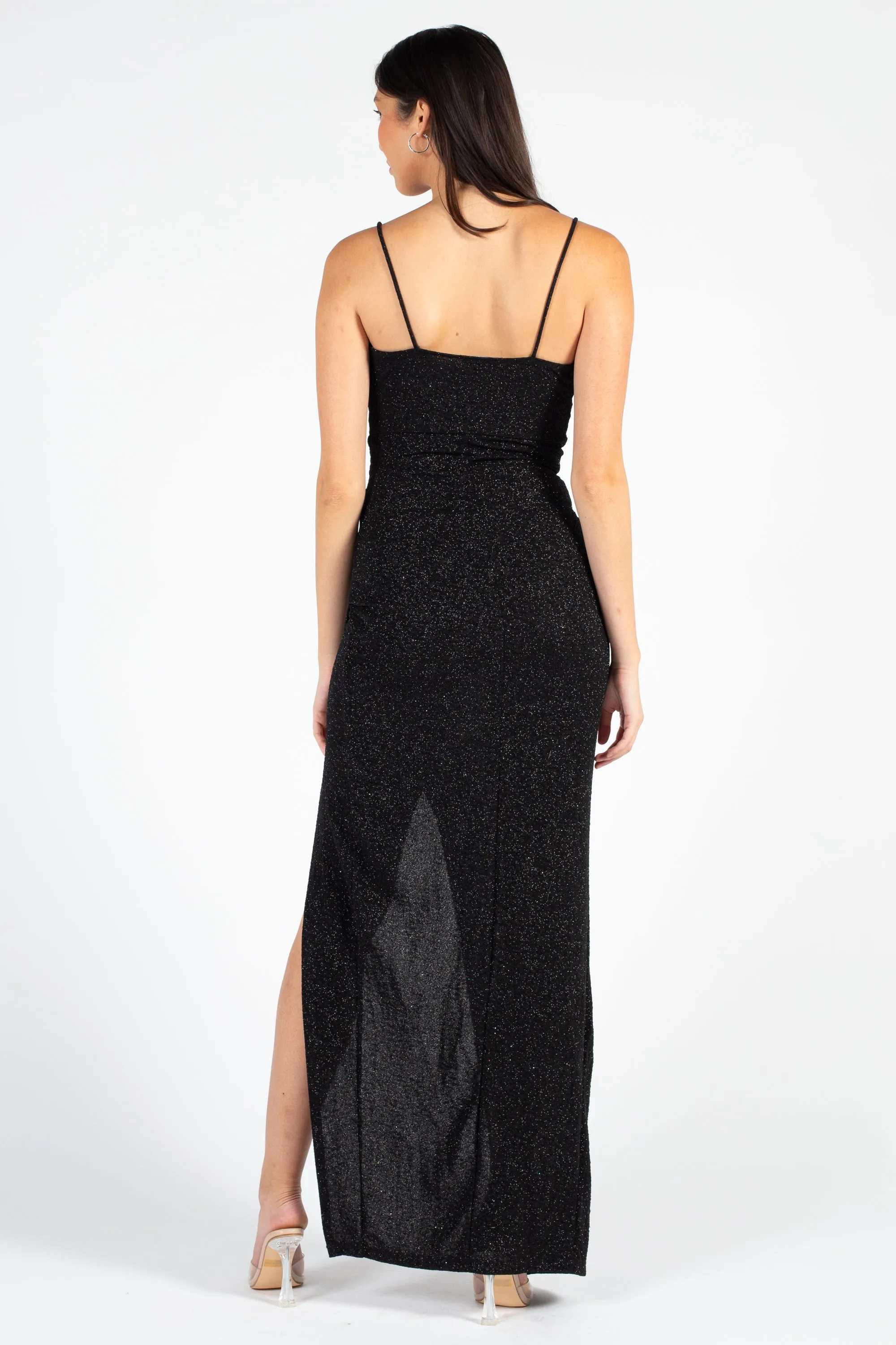 Bianca Side Ruched Shimmer Maxi Dress