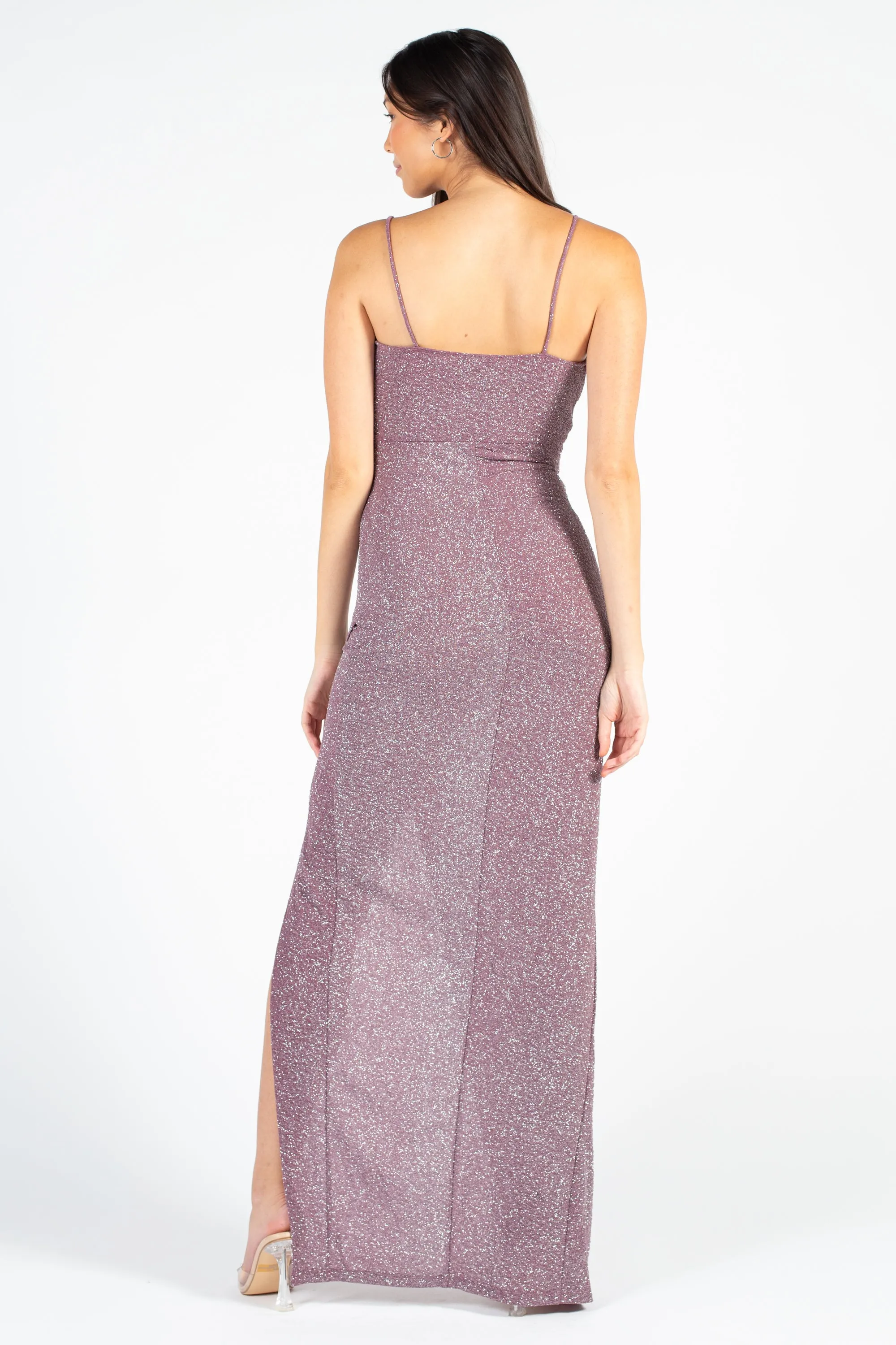 Bianca Side Ruched Shimmer Maxi Dress