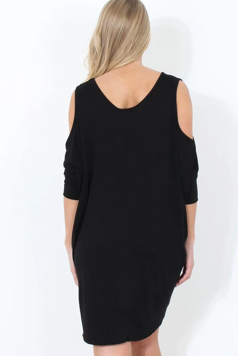 Black Cold Shoulder Oversized Dress - Sherri