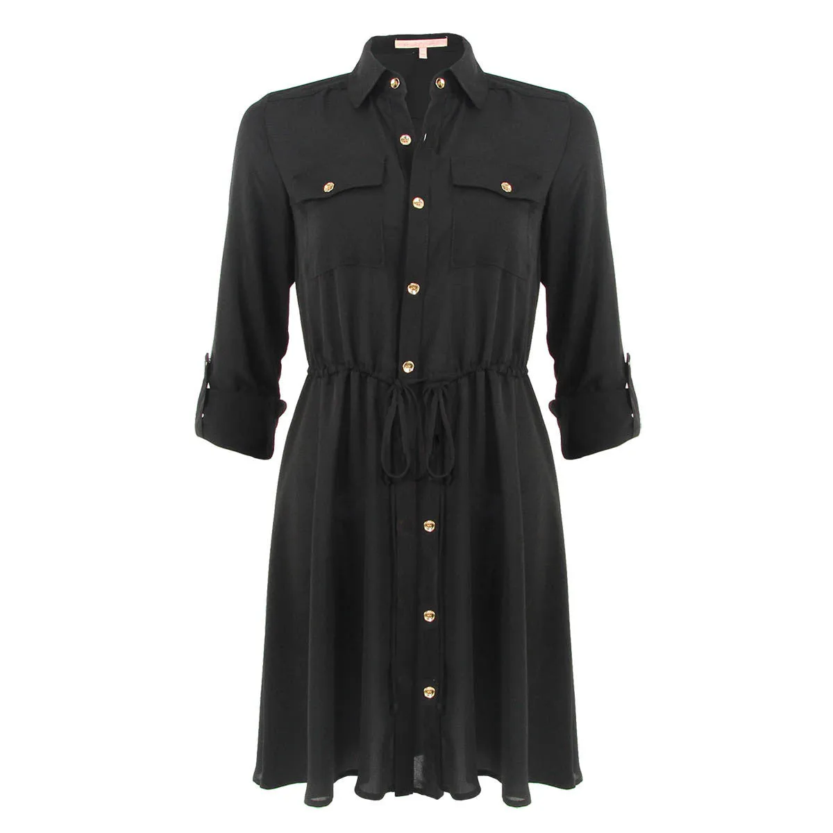 Black Drawstring Shirtdress