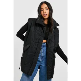 Black Quilted Funnel Neck Jacket