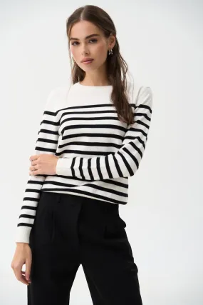 Black Striped Knit Sweater with a Crew Neck