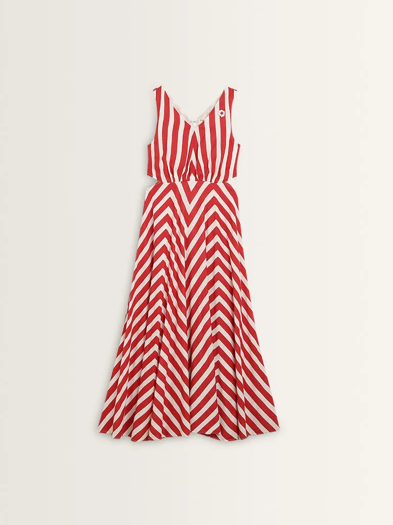 Bombay Paisley Red Chevron Printed A-Line Maxi Dress