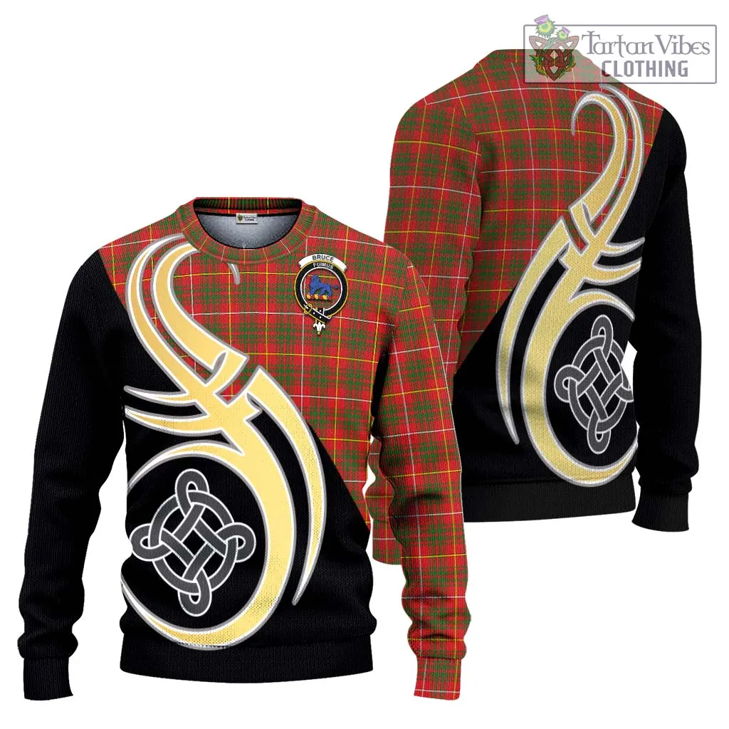 Bruce Modern Tartan Ugly Sweater with Family Crest and Celtic Symbol Style