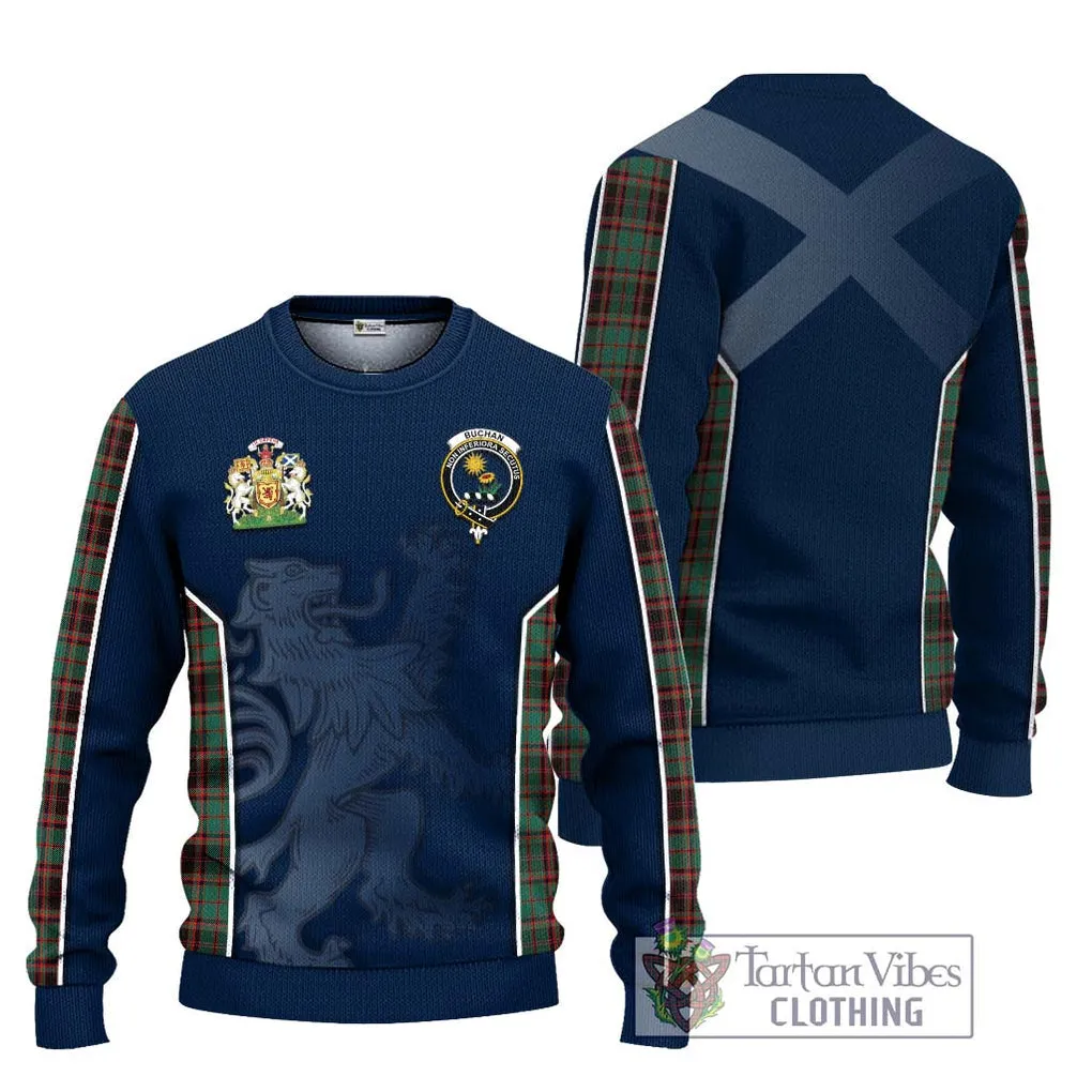 Buchan Ancient Tartan Ugly Sweater with Family Crest and Lion Rampant Vibes Sport Style