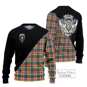 Buchanan Ancient Tartan Ugly Sweater with Family Crest and Military Logo Style