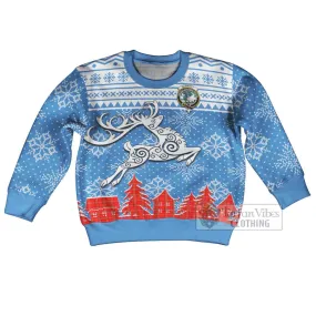 Burnett Clan Christmas Kid Ugly Sweater with Tartan and Celtic Reindeer Style