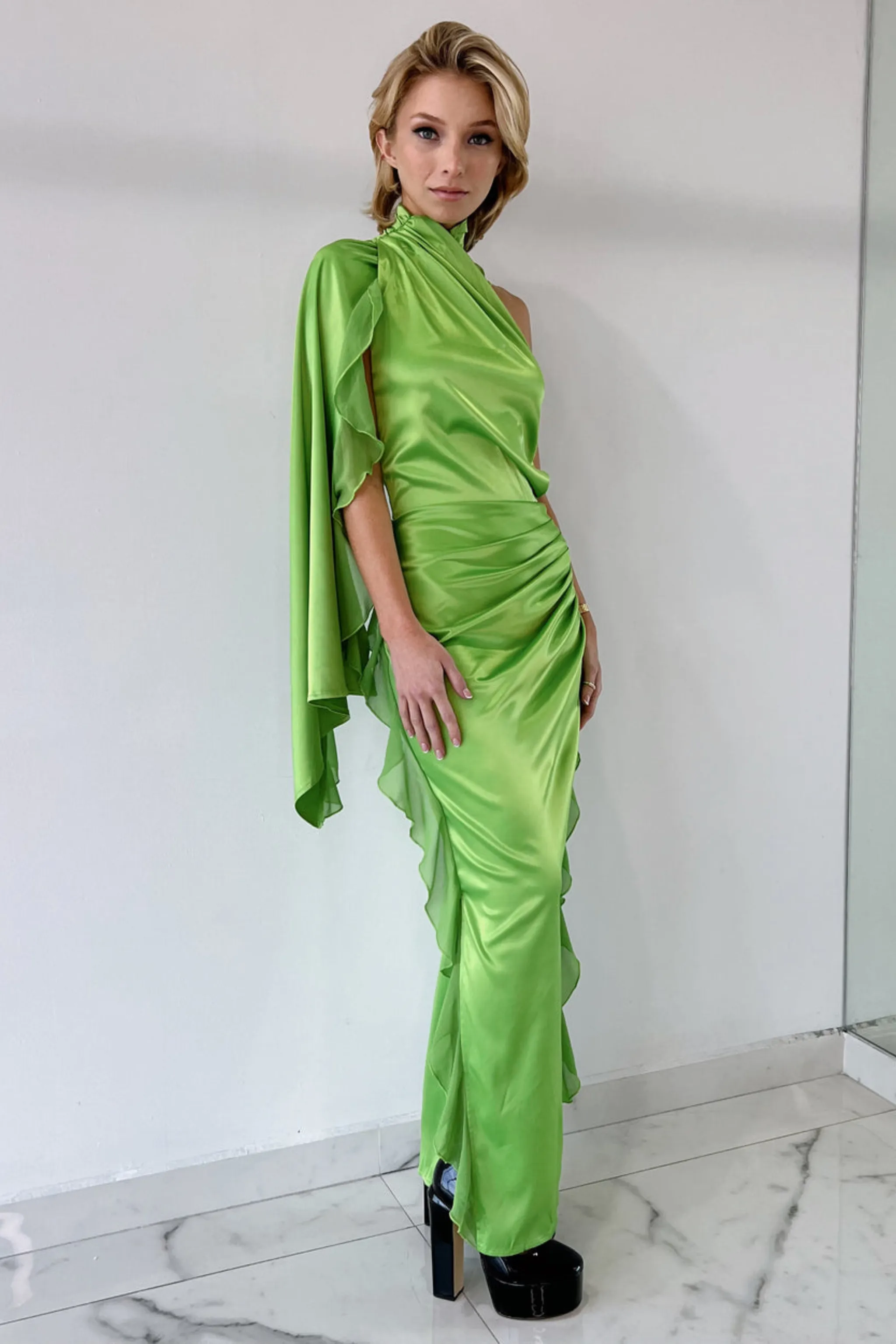 CASSIE LIME ONE SHOULDER DRESS