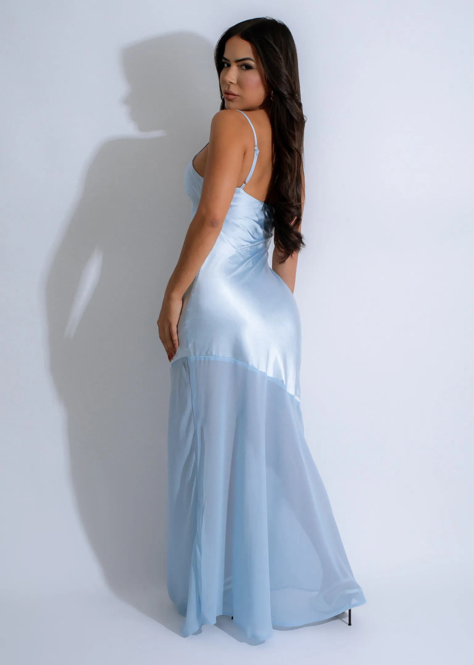 Celestial Veil Satin Maxi Dress Blue