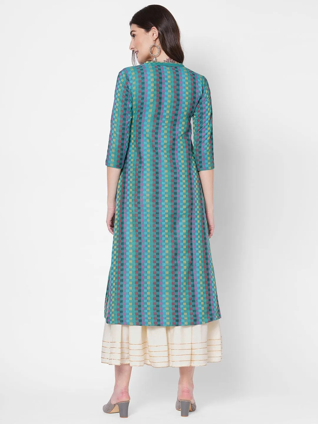 Checks Woven A-Line Kurta - Multi