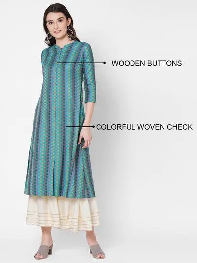 Checks Woven A-Line Kurta - Multi