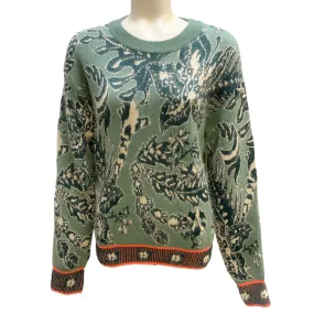 Chloe Sea Green Cactus Flower Intarsia Knit Sweater