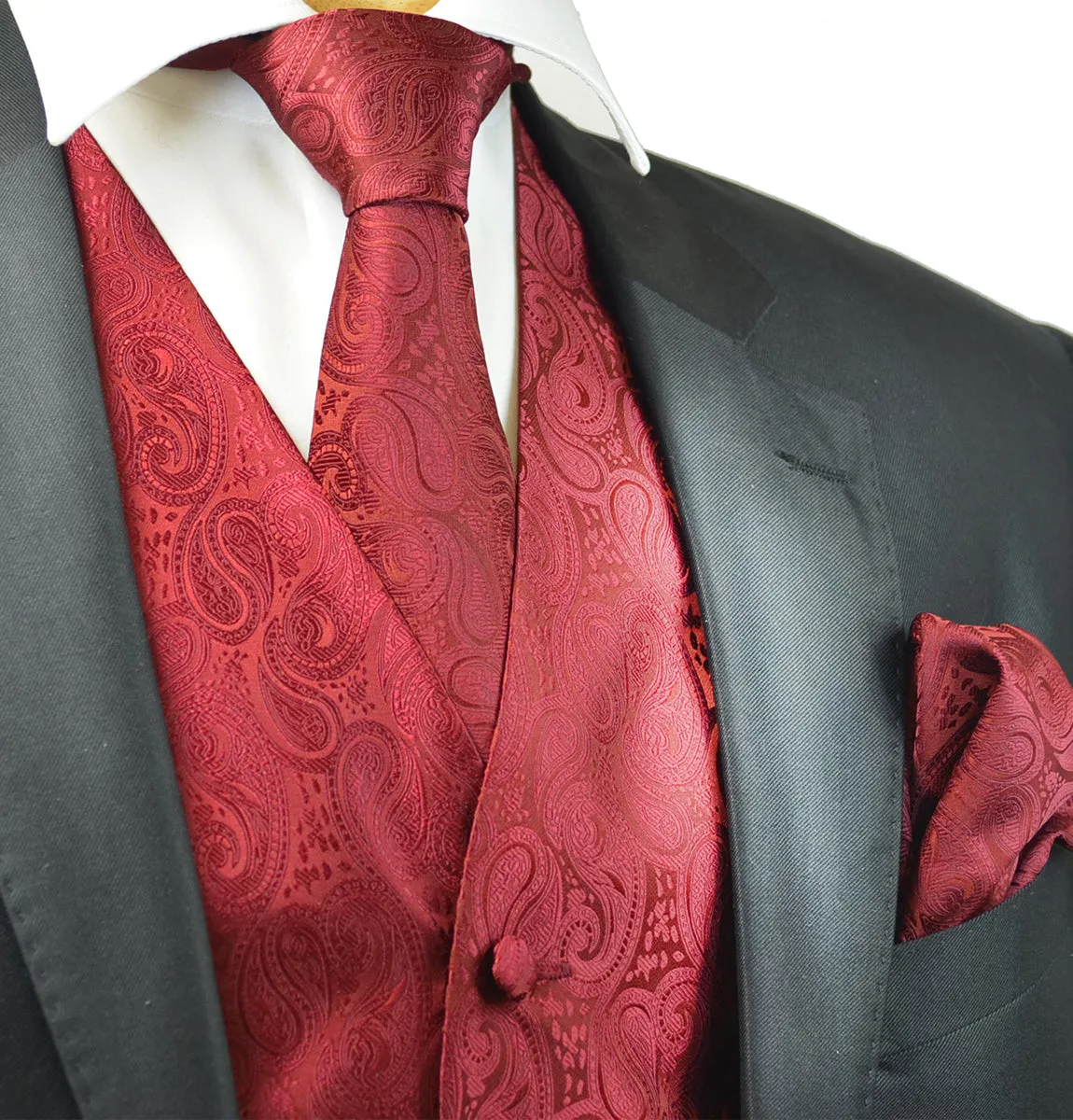 Classic Red Paisley Tuxedo Vest Set