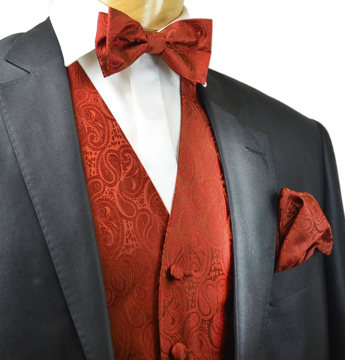 Classic Red Paisley Tuxedo Vest Set