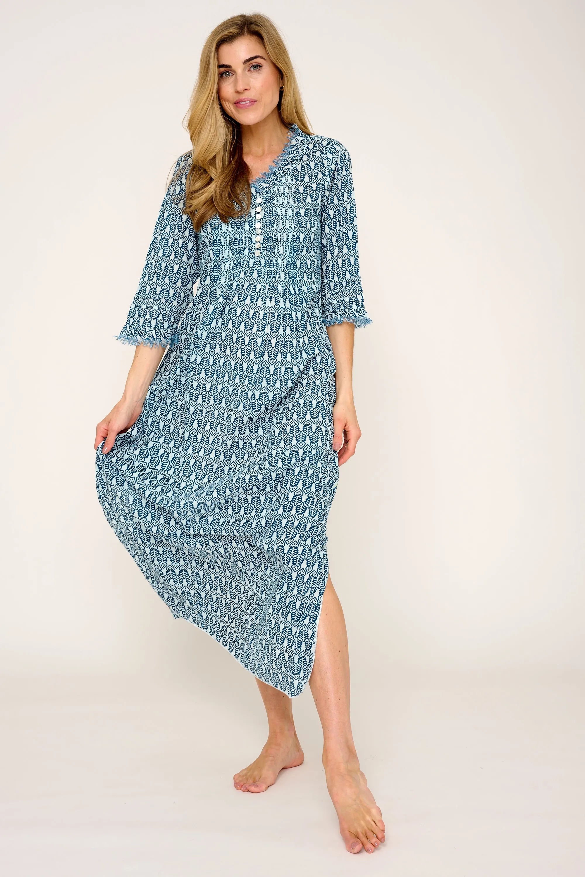 Cotton Annabel Maxi Dress in Fresh Navy & White