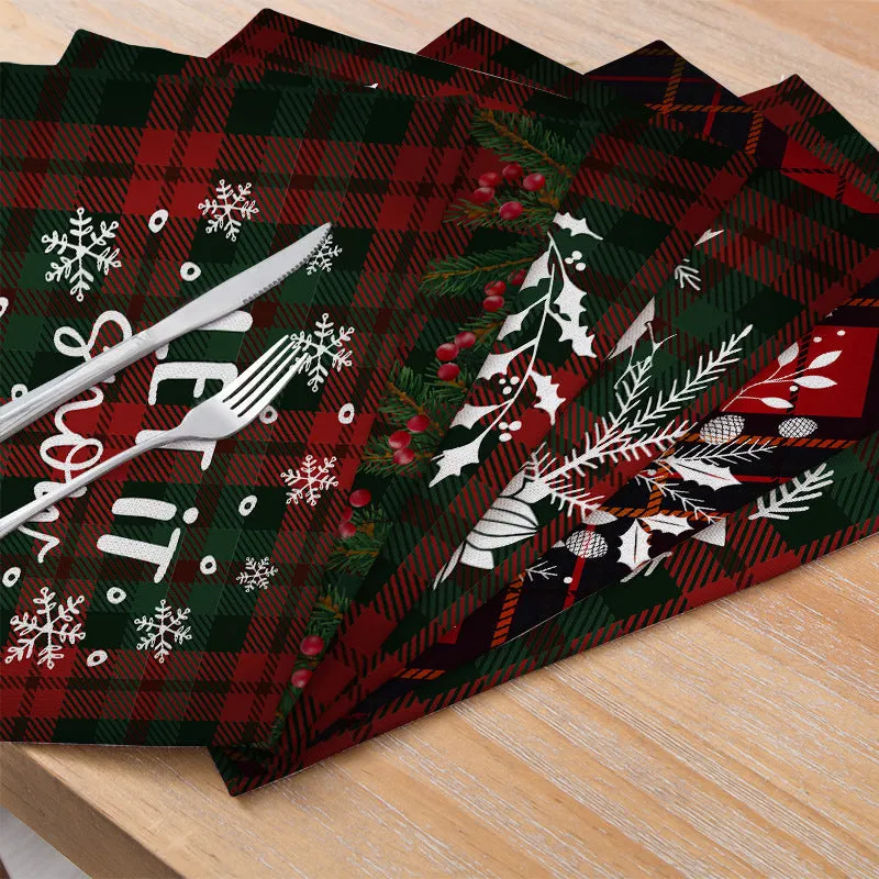 Cotton Plaid Christmas Placemats For Dining Table